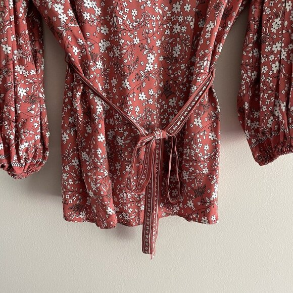 Max Edition Women Sz S Multicolor Floral Tie-Waisted 3/4 Sleeve V-Neck Top - Picture 11 of 11